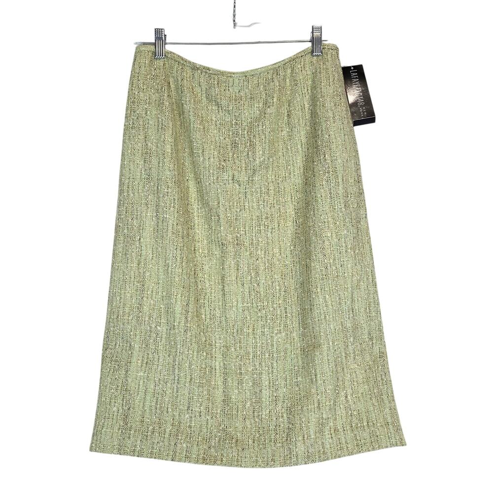 Lafayette 148 Tweed Midi Skirt 10 Cream Light Green Slit Careerwear Office NWT